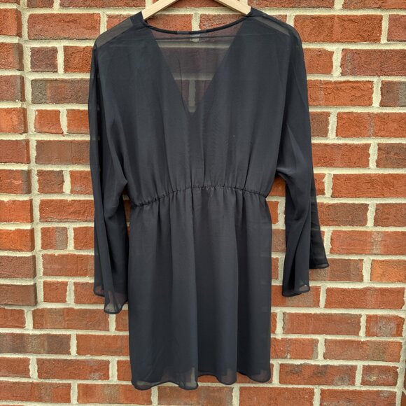 Sheer Flowy Babydoll Tunic Top LG/XL Black Bell Sleeves 3D Flower Fairy Goth - Picture 2 of 9